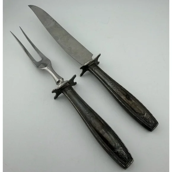 Vintage‎ R Wallace & Sons Carving Set - Sterling Silver Handle Stainless 2pc