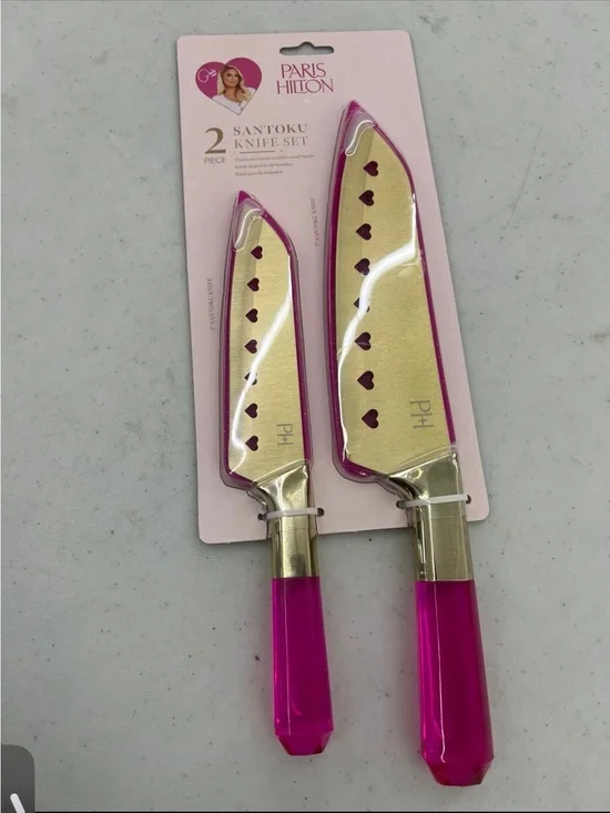 Paris Hilton Hot Pink Hearts Santoku 2pc Knife Set