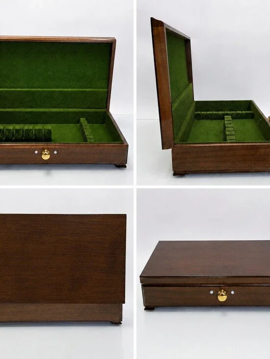 International Silver Co Tarnish Resisting Flatware Chest Wood Green Felt 15 Slot
