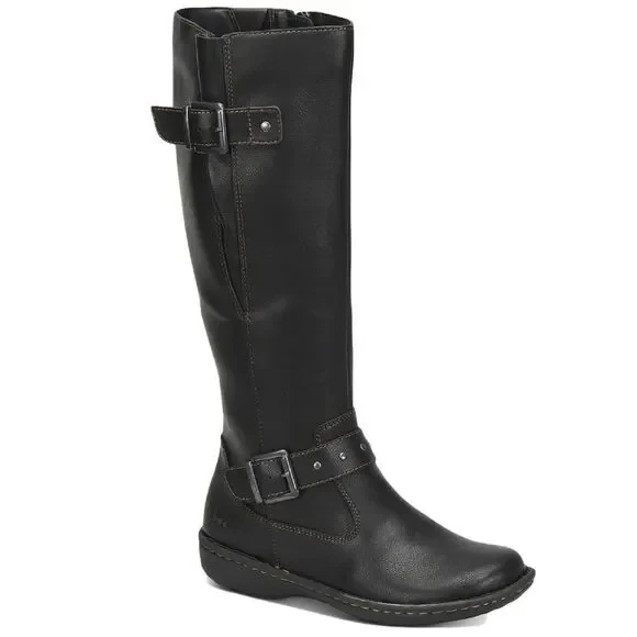 b.o.c. Womens Austin Faux Leather Flat Knee-High Boots With Buckle Brown Sz: 7.5
