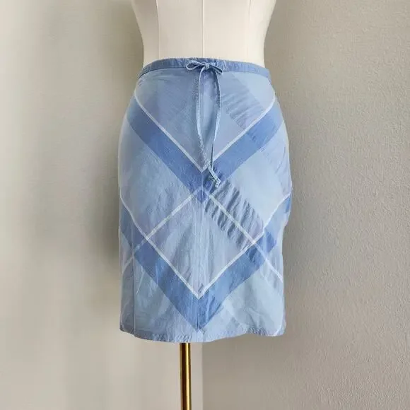 Y2K SO Cotton Blue White Diagonal Plaid Mini Skirt Fitted Stretchy Women's M L