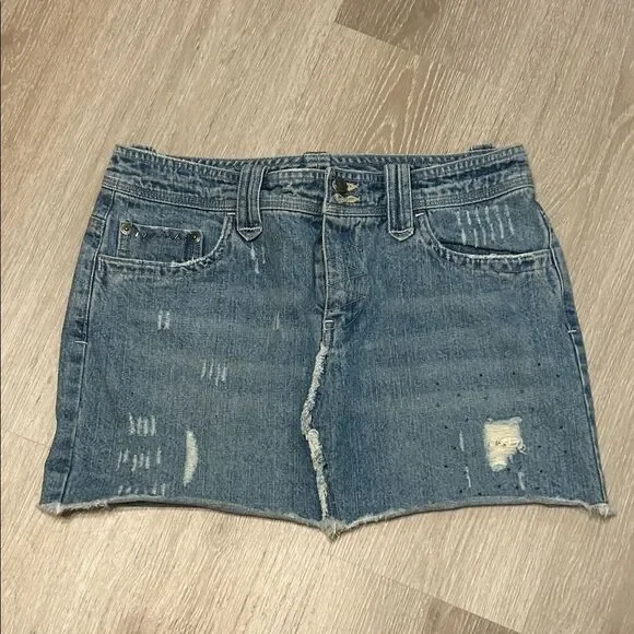 Vintage SO So Real So Right Distressed and Embellished Mini Skirt