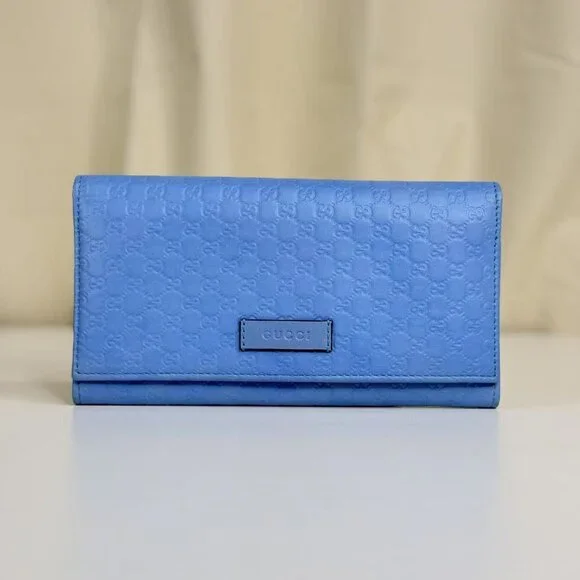 Gucci GG Logo Printed Blue Leather Wallet - Elegant & Versatile Small Leather Go