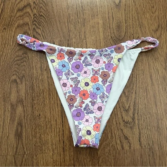 Frankie's Bikinis White floral high rise sexy bikini bottom Swimwear size large