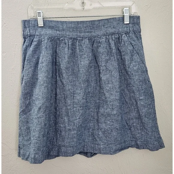 Loft Outlet Skirt Womens Size Medium Chambray Linen Blend Blue Casual Mini Micro