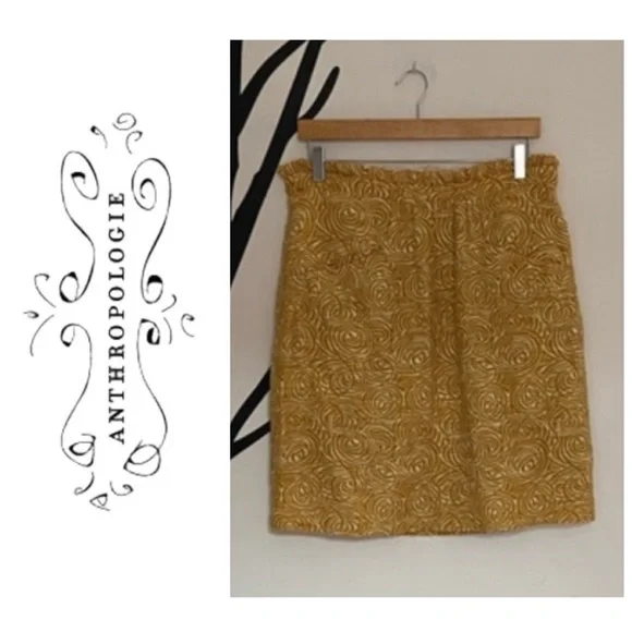 Anthropologie Elevenses ruffled waist flower print lined pencil skirt