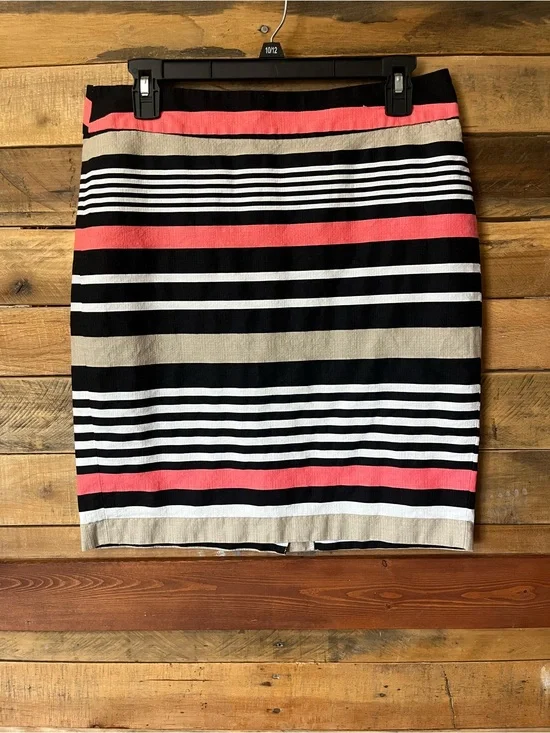Banana Republic Coral, Black, Cream & White Striped Pencil Skirt