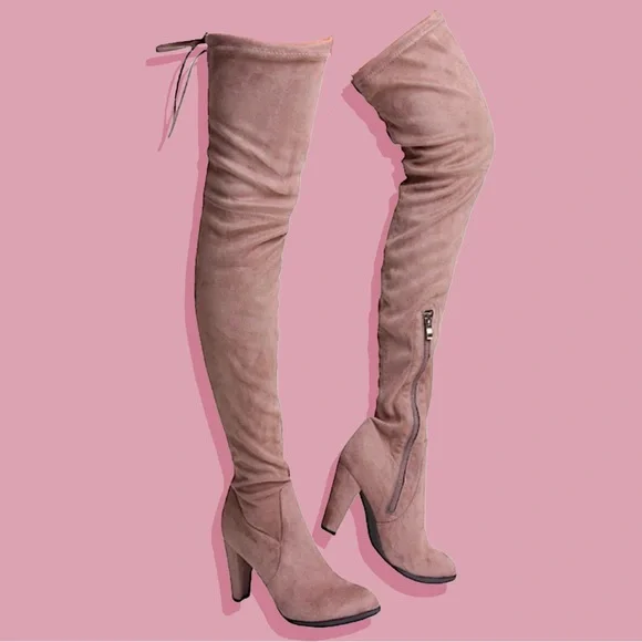Catherine Malandrino Over-the-Knee Sorcha Tan Nude Taupe Suede Heel Boots Sz 8.5