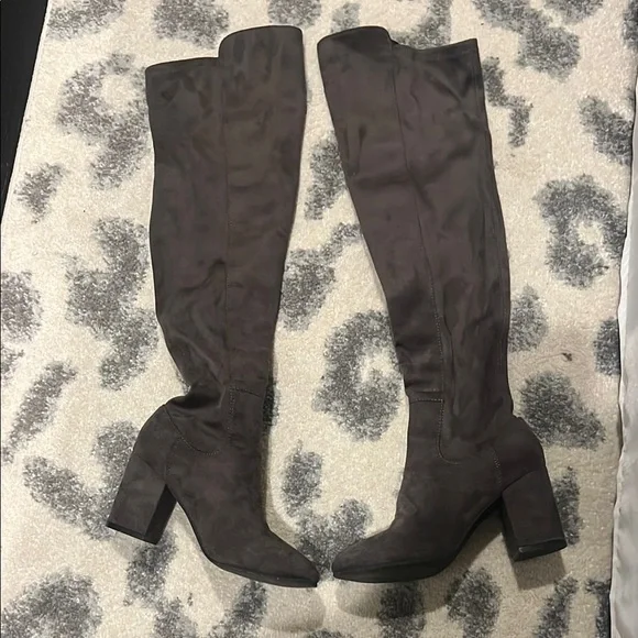 Brown Over the Knee Boots with Chunky Heel