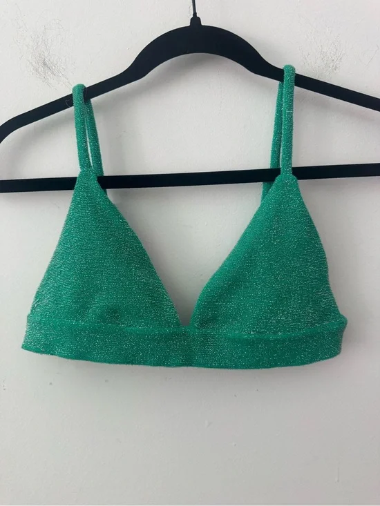 Frankie's Bikinis Green Terry Sparkle Triangle Bikini Top Large