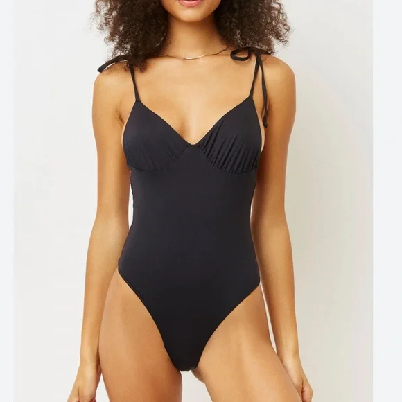 NWOT Frankie’s bikini otis cheeky Black One-Piece Swimsuit tie shoulder size S