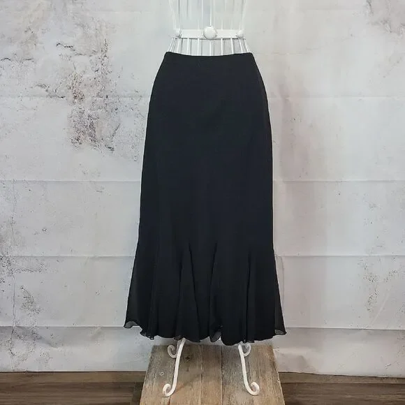 S.L. Fashions Black Midii Skirt with Ruffle Hem Womens Size 10