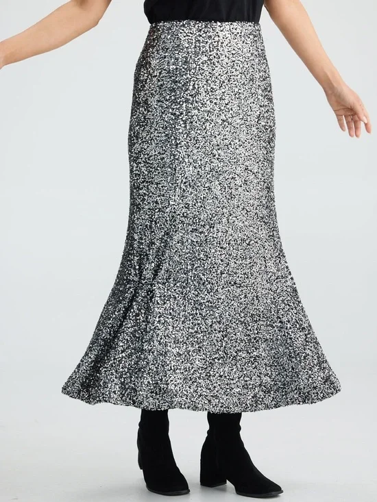 Brave + True Ritz Sequin Maxi Skirt Silver XS NWT Mermaid Sparkly