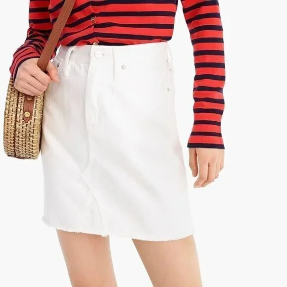 J. Crew White Denim Raw Hem Mini Skirt