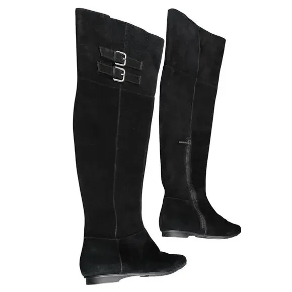 Calvin Klein Shoes Women 7 Boots Tall Leather Fashion Knee High Buckle Zip Black