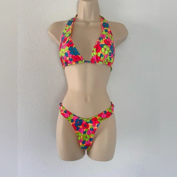Frankies bikinis bright floral bikini L top S bottom