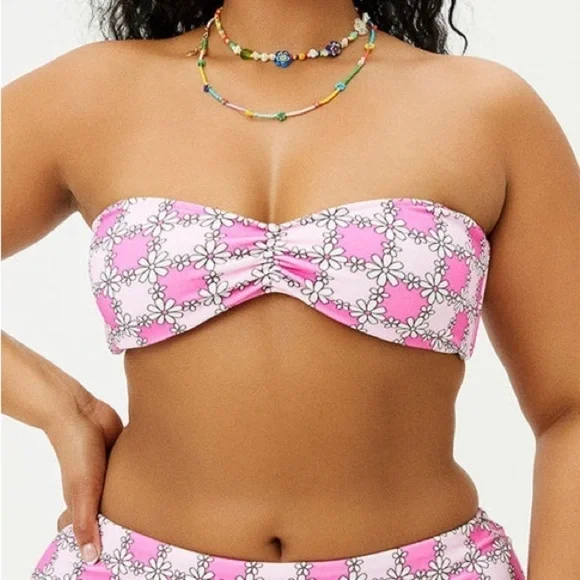 NWT Frankie's Bikini Floral Pink Jeanette Terry Strapless Bikini Top