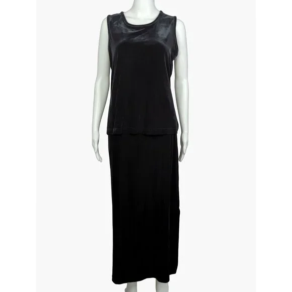 Vintage Denim & Co Women’s Size S 2 Pc Velvet Stretch Tank Top Long Skirt Set