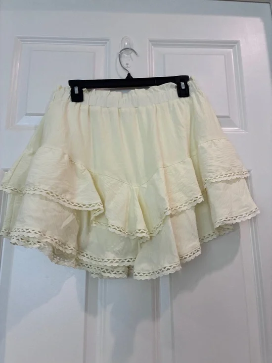 Source Unknown Yellow Tiered Lace-Trim‎ A-Line Skirt