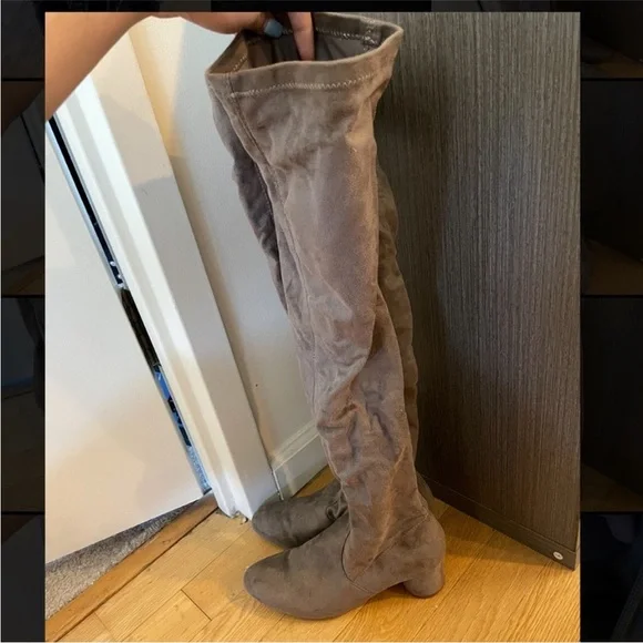 Over the knee grey suede boots