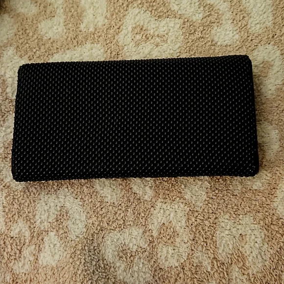WHITING DAVIS BLACK SOLID BEADED‎ VTG WALLET