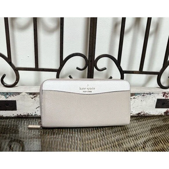 Kate Spade New York Leila Large Continental Zippy Wallet Light Sand & White