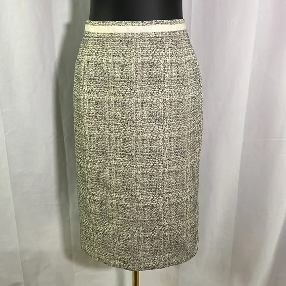 Boden Metallic Gold Navy & Cream Jacquard Pencil Skirt