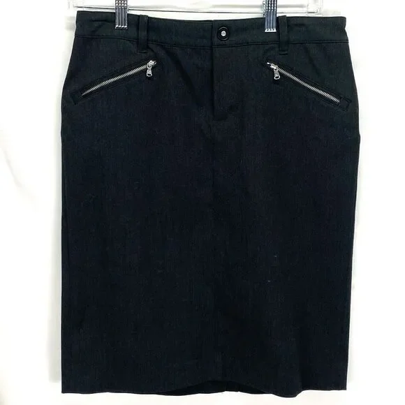 Lauren Ralph Lauren Sz 4 Womens Pencil Mini Skirt Gray Stretch Denim Zip Pockets