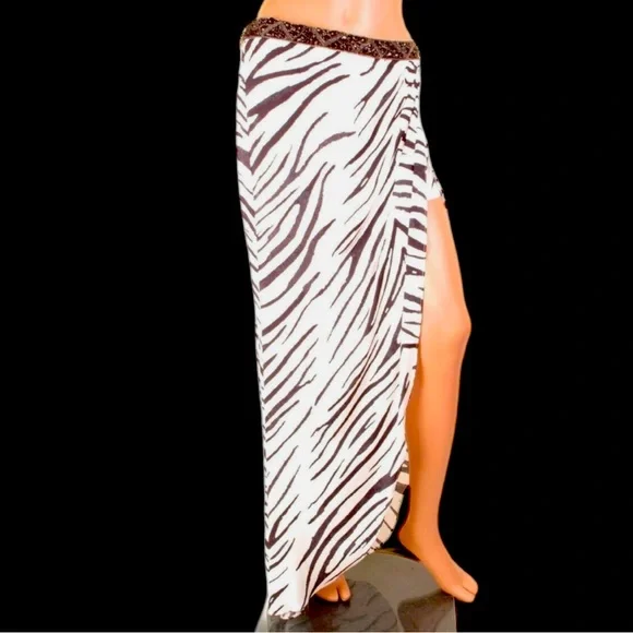 Designer Silk Haute Hippie Embellished Zebra Printed Silk Skirt with Shorts