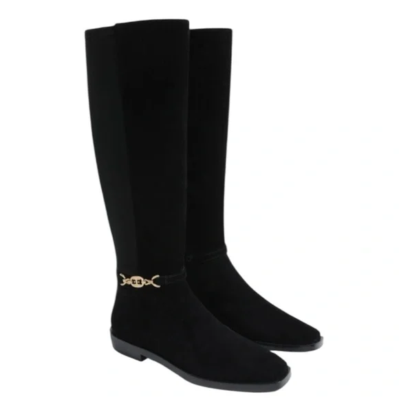 Sam Edelman Clive Black Suede Riding Women’s Boots with Gold Accent. Sz 7.5