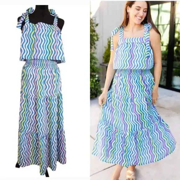 MICHELLE MCDOWELL NWT Sadie Spring Capri Crush Blue 2pc Set, Size Medium