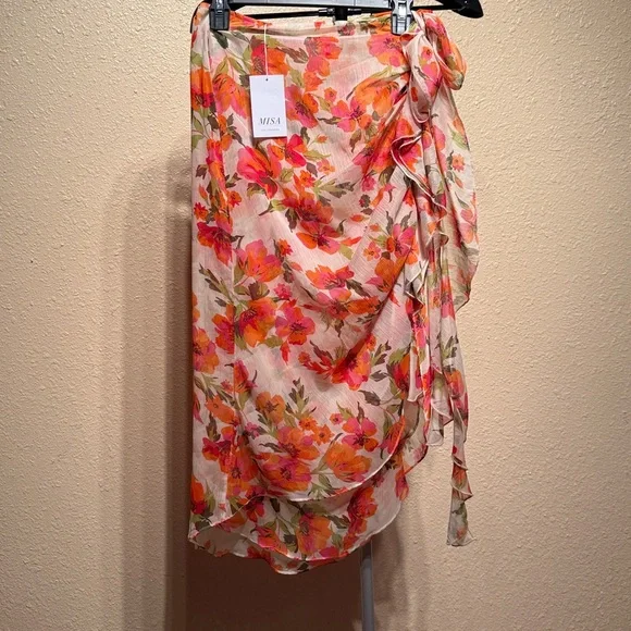 Misa Floral asymmetrical midi ruffle skirt WOMENS size medium NWT