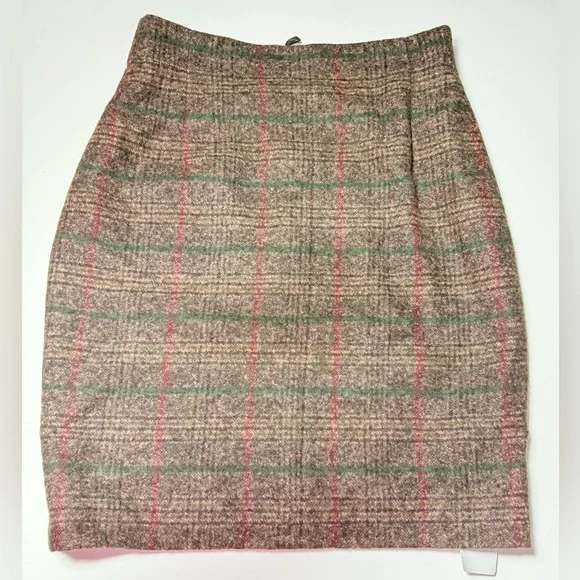 Akris Plaid Wool Alpaca Pencil Skirt | Brown Green Check Luxury Tailored Classic
