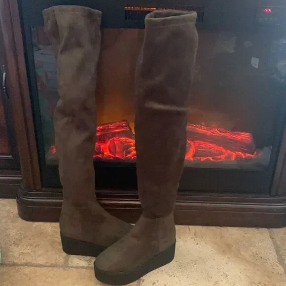 COPY - Olive Green Suede Vintage over knee  platform boots