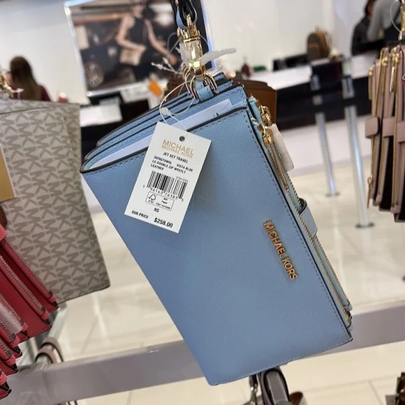 MICHAEL KORS LARGE DOUBLE ZIP WRISTLET WALLET PHONE CASE CLUTCH Vista Blue