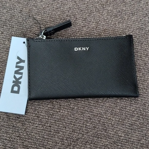 NWT DKNY Black Textured Bifold Mini Wallet