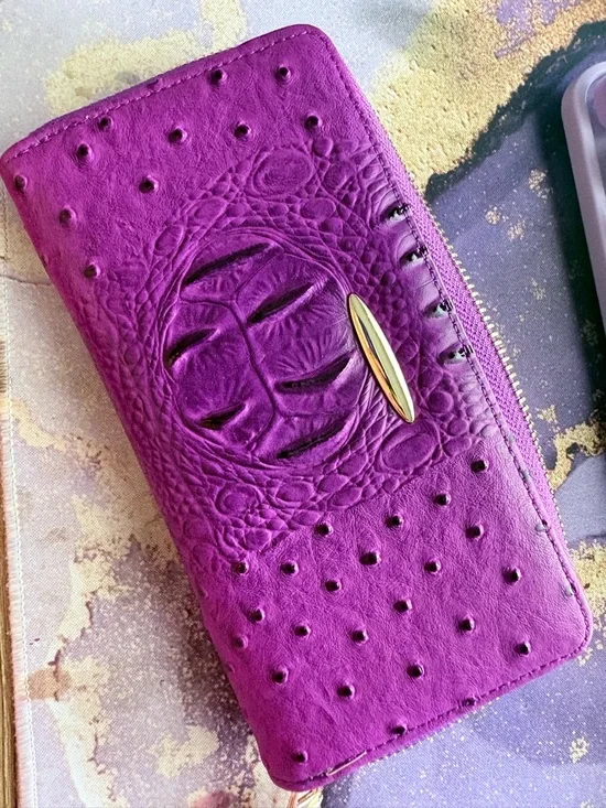 Le Miel Vibrant Purple Textured Zip-Around Wallet with Gold Accent NEW