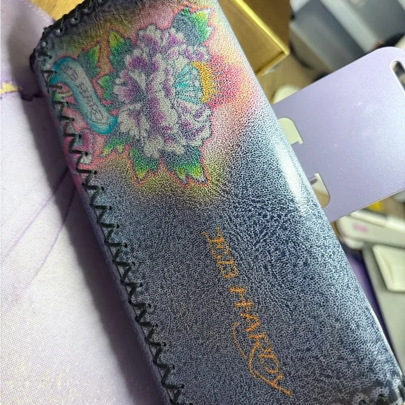 Hardy Floral Printed Leather Wallet with Script Logo NWOT