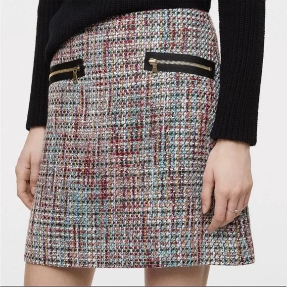 Loft Multi Color Tweed Mini Skirt Size 2P Fall Winter Preppy Academia Holiday