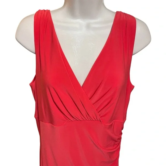 Ralph Lauren Red Sleeveless Faux Wrap Draped Sheath Dress Size 12