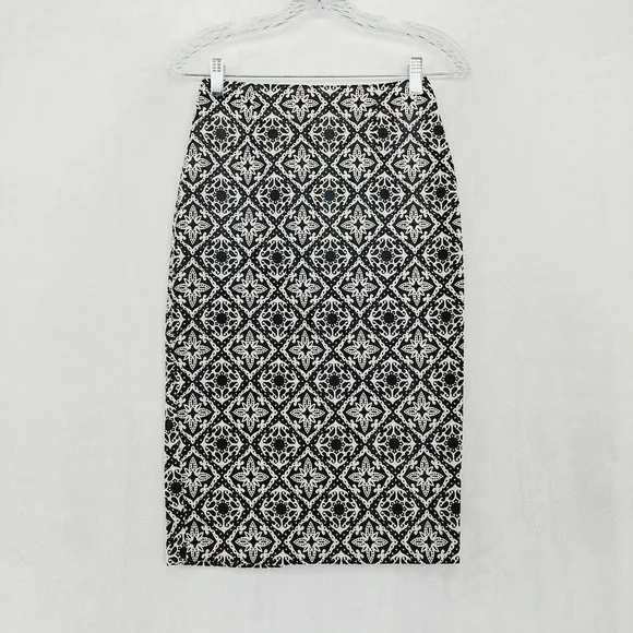 Zara Basic Pencil Black White Pattern Midi Business Casual Skirt P3211