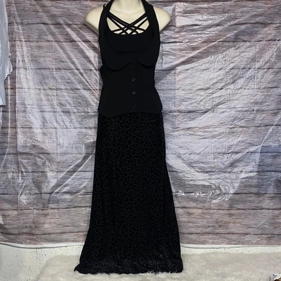 No Boundaries Black Leopard Print Velour Maxi Skirt