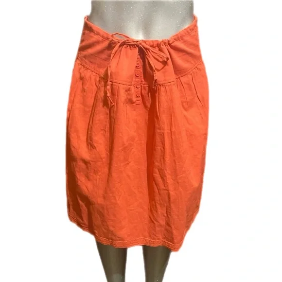 Banana Republic Linen/Cotton Midi Skirt Size Small Boho Coastal Modest Orange