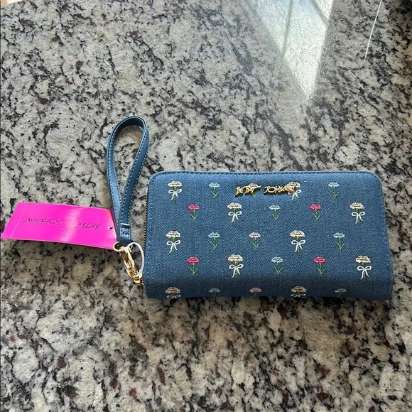 Betsey Johnson Denim Floral Wristlet Wallet