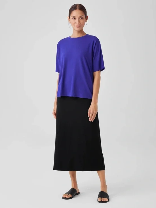 Eileen Fisher Black Stretch Jersey Knit A-Line Skirt Size PL Petite Large