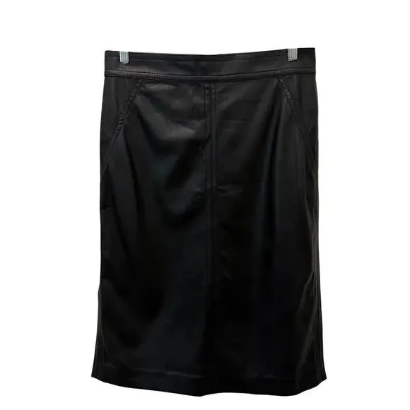 Ann Taylor Women’s Black Faux Leather Pencil Skirt Size 10 Midi Work Office