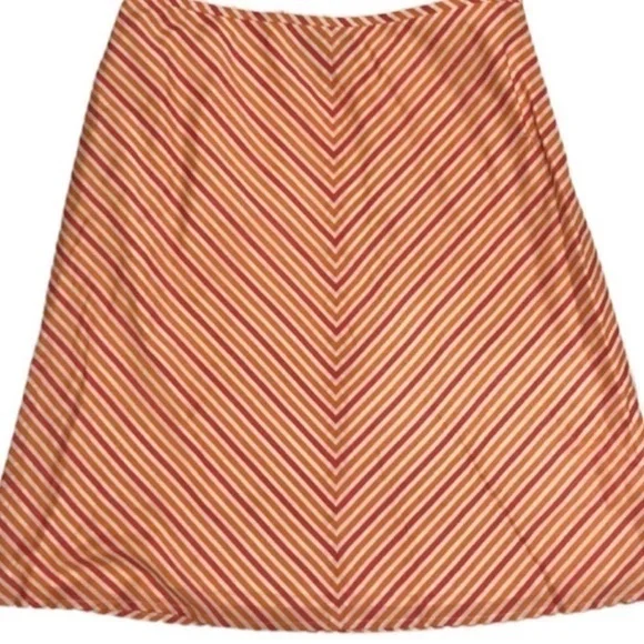 Vintage Ann Taylor A Line Cotton Bright Orange Red White Striped Skirt SZ 6🧡