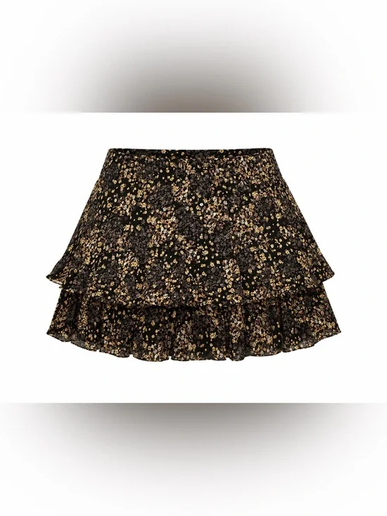 Maurice’s Tiered Floral Mini Skirt in Black and Tan