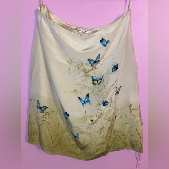 Cream Silk Skirt with Blue Butterfly Print.
