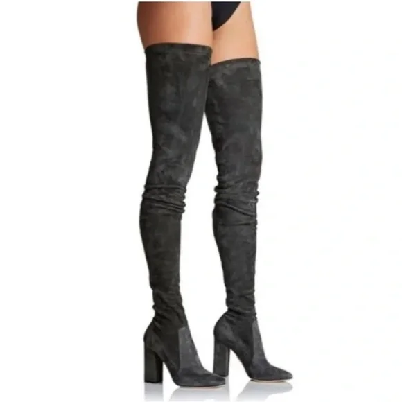 NIB Tamara Mellon Helmut Over The Knee Stretch Suede Boots Dark Grey Gray 40